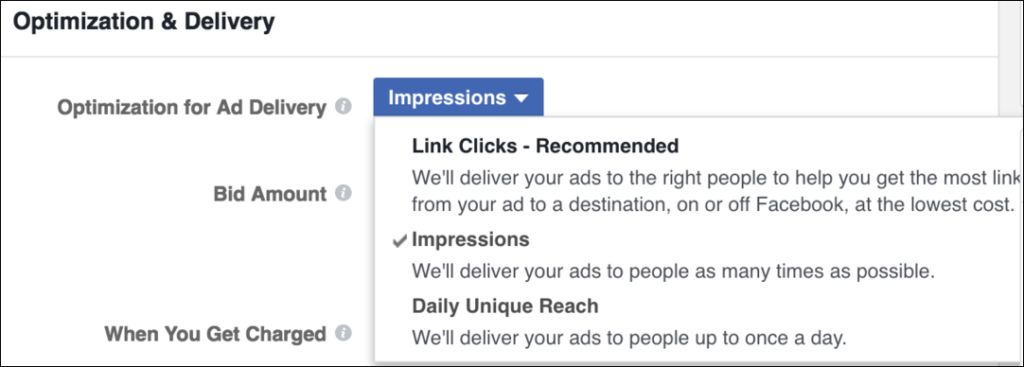 Facebook Ad Sets Impressions