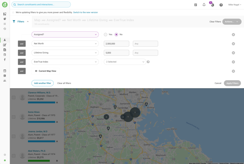 Sample map-based search in EverTrue