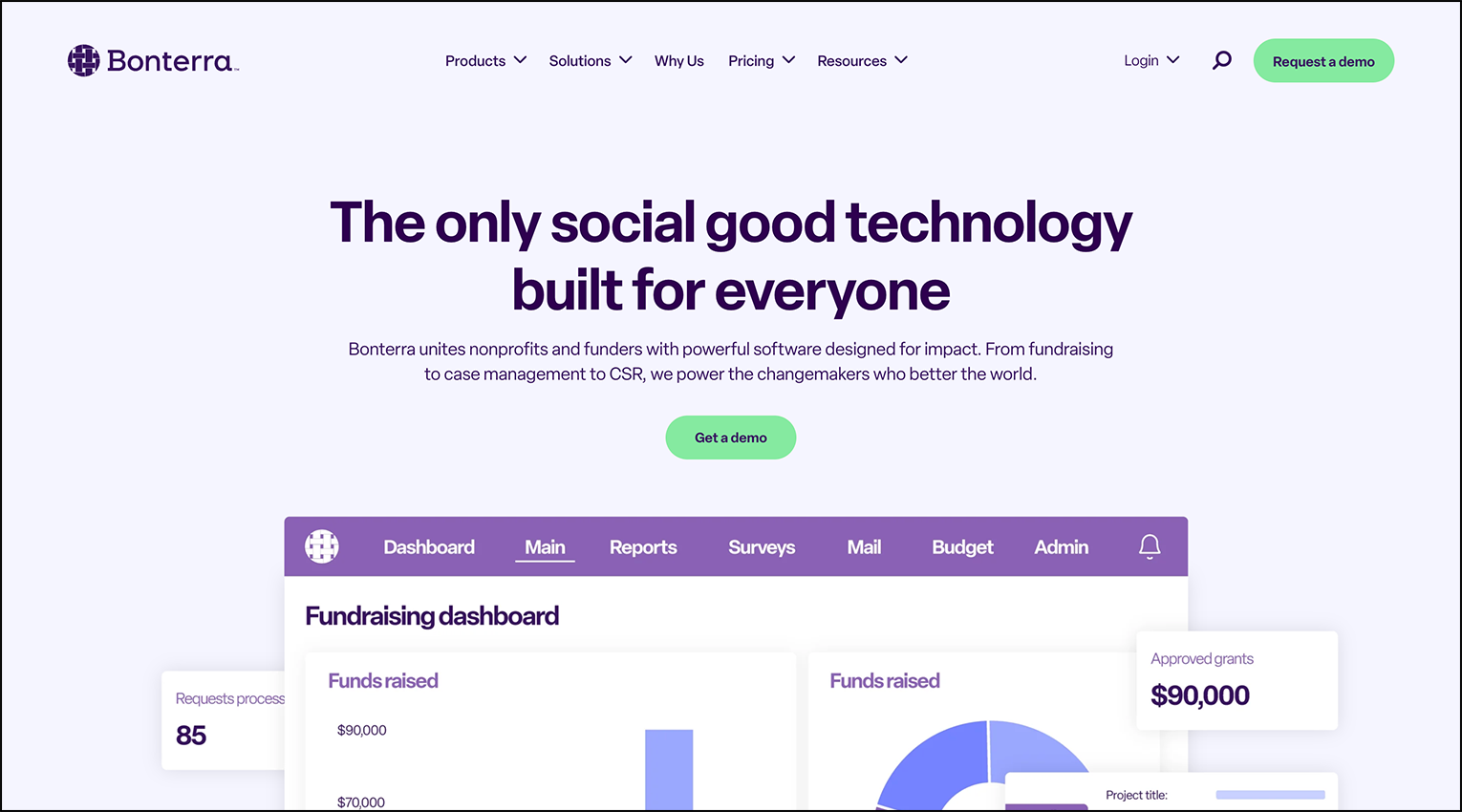 A screenshot of donor management software Bonterra's homepage