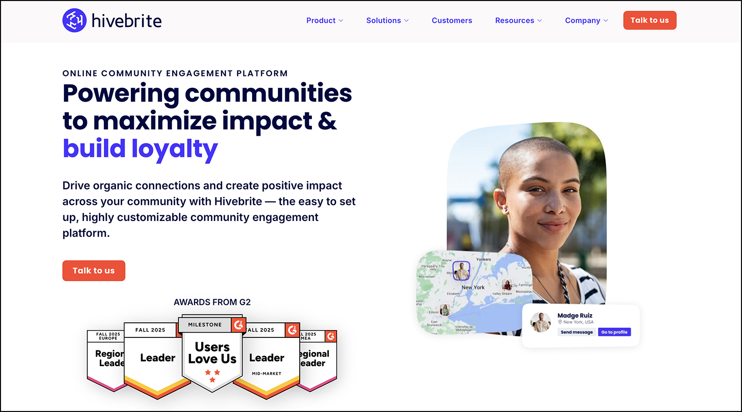A screenshot of the home page for alumni management software, Hivebrite