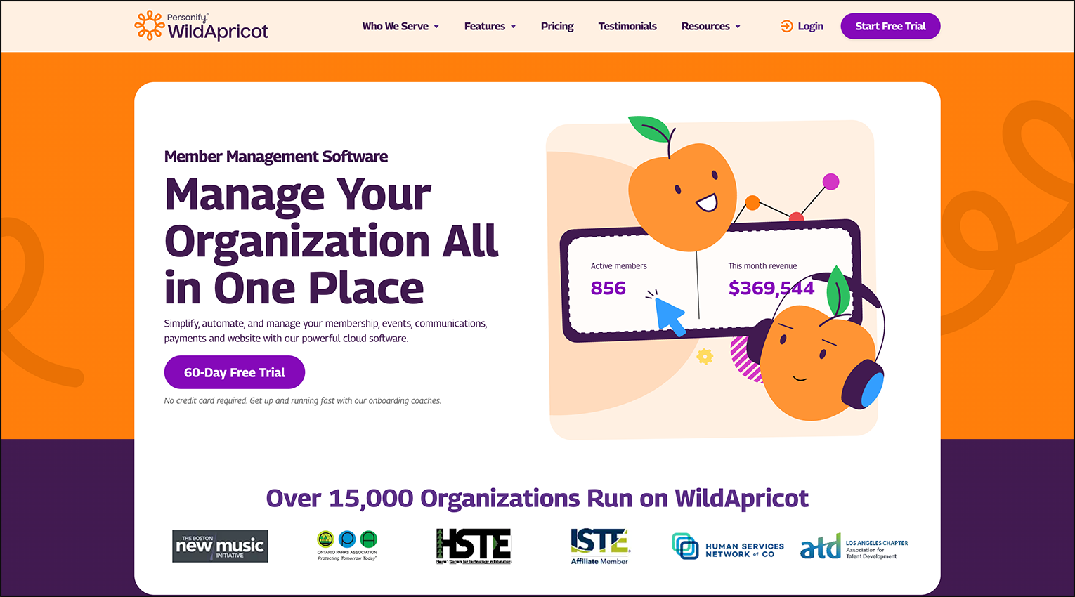 A screenshot of the home page for alumni management software, WildApricot 